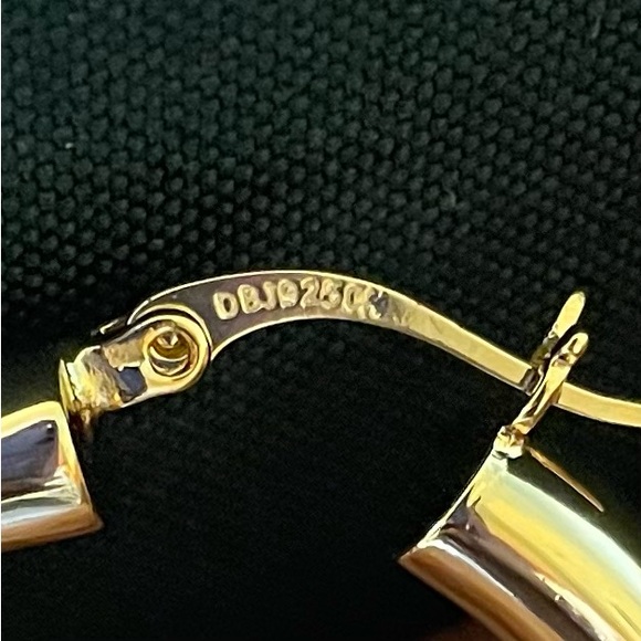 HSN Bellezza Bronze Gold tone Polish Tube Click Top Gold Hoop Earrings. 925 post - Picture 4 of 7